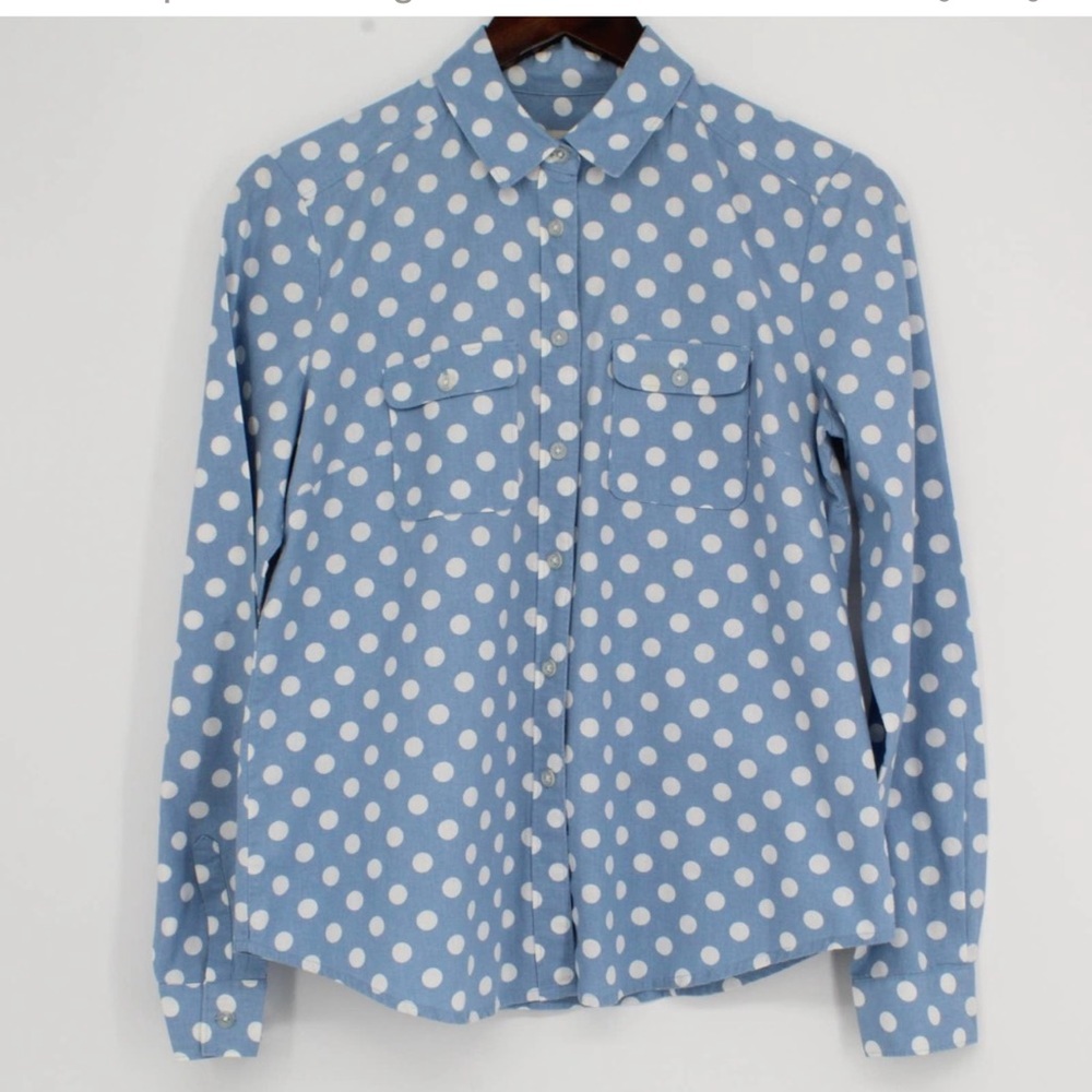 Loft Blue Polka Dot Button Down Casual Shirt Size: M